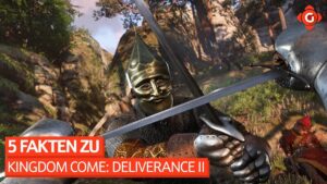 Thumbnail des Videos "5 Fakten zu Kingdom Come: Deliverance II - Das Mittelalter-Rollenspiel im Überblick" vom Kanal Gameswelt. Ein mittelalterlicher Ritter in Rüstung steht vor einer Burgkulisse, während der Titel des Videos in großen, auffälligen Buchstaben angezeigt wird.