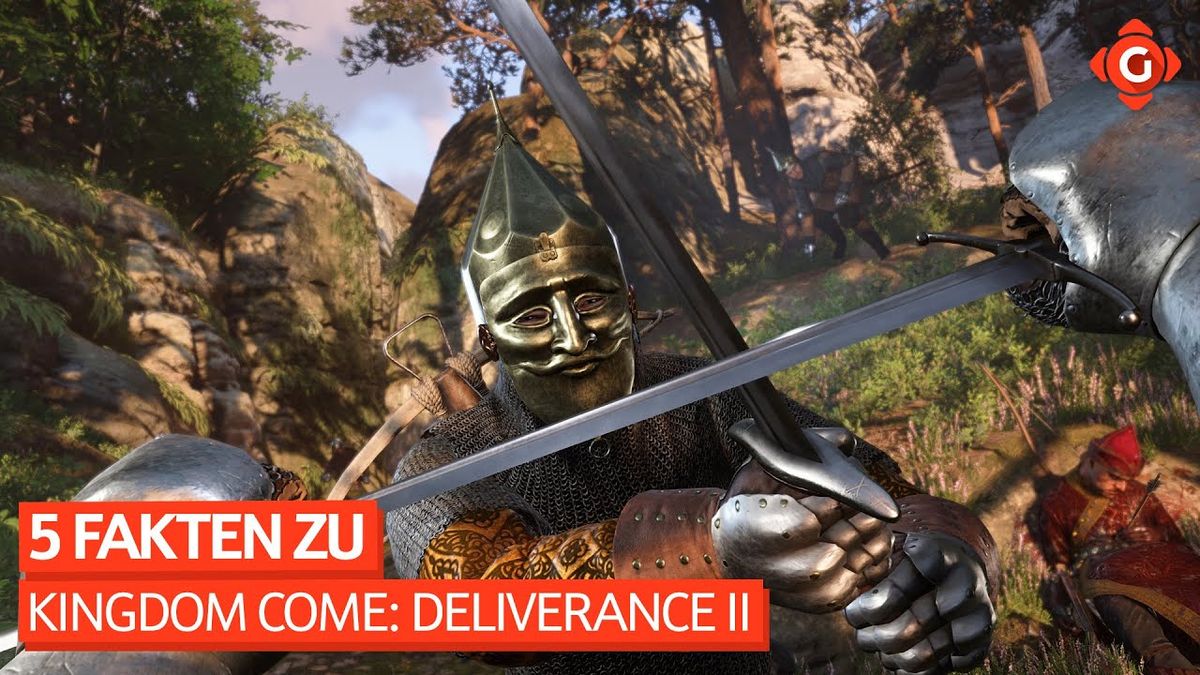 Thumbnail des Videos "5 Fakten zu Kingdom Come: Deliverance II - Das Mittelalter-Rollenspiel im Überblick" vom Kanal Gameswelt. Ein mittelalterlicher Ritter in Rüstung steht vor einer Burgkulisse, während der Titel des Videos in großen, auffälligen Buchstaben angezeigt wird.