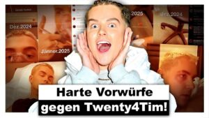 Thumbnail for video titled "Der neue Twenty4Tim Skandal erreicht ein neues Level" from the channel AlphaKevin, featuring a dramatic and intense expression on a person's face, surrounded by bold text and colorful graphics suggesting controversy and excitement.