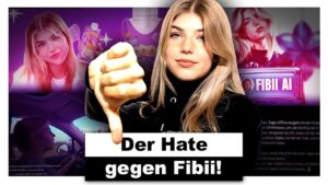 A video thumbnail featuring the text "Der heftige Hate gegen Fibii" with a backdrop of dramatic and intense visuals, possibly including images of Fibii and AlphaKevin with expressions of concern or frustration.