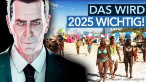 Vorschaubild des Videos mit dem Titel "Half-Life 3, GTA 6 & mehr: Unsere wildesten Vorhersagen für 2025!" vom Kanal Gamestar. Es zeigt stilisierte Logos von Half-Life 3 und GTA 6 vor einem futuristischen Hintergrund.