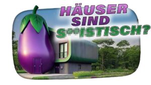 Alt-Text: Ein Thumbnail für das Video "WOKE BUBBLE BESTÄTIGT: HÄUSER sind SE*ISTISCH! - Kuchen Talks #1040" von KuchenTV. Das Bild zeigt den YouTuber KuchenTV in einem nachdenklichen Ausdruck, umgeben von bunten Grafiken und Texten, die das Thema des Videos widerspiegeln. Im Hintergrund sind stilisierte Darstellungen von Häusern zu sehen, die das Thema der Diskussion andeuten.