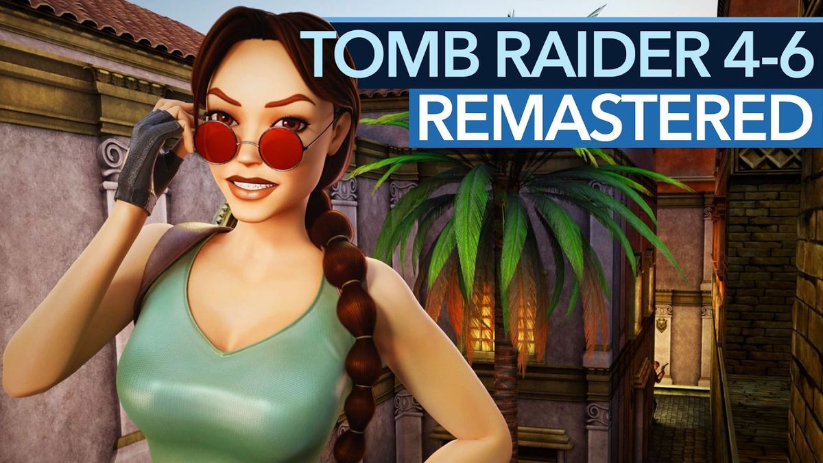 Vorschaubild des Videos "Tomb Raider 4-6 Remastered ist die perfekte Zeitreise – mit allen Vor- und Nachteilen!" vom Kanal Gamestar. Das Bild zeigt Lara Croft in actionreicher Pose vor einem Hintergrund mit antiken Ruinen und modernen Grafikeffekten.