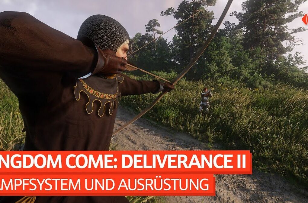 Thumbnail des Videos "Kingdom Come: Deliverance II – Kampfsystem und Ausrüstung" vom Kanal Gameswelt, zeigt einen mittelalterlichen Ritter in Rüstung mit Schwert in einer Kampfszene.