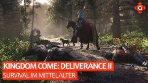 Thumbnail des Videos "Kingdom Come: Deliverance II – Survival im Mittelalter" vom Kanal Gameswelt, zeigt einen mittelalterlichen Ritter in einer Rüstung, der ein Schwert hält, umgeben von einer düsteren Landschaft.