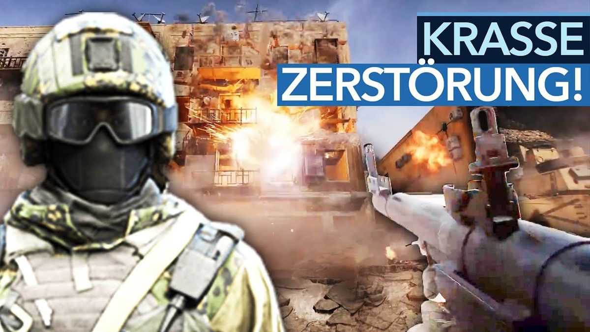 Thumbnail des Videos: Ein dramatisches Bild aus dem Spiel Battlefield zeigt Soldaten in voller Ausrüstung in einer explosiven Kampfszene. Der Titel "Der BATTLEFIELD-Riesenleak verrät schon SO VIEL!" ist in großen, auffälligen Buchstaben zu sehen.