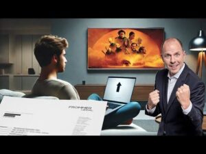 Vorschaubild des Videos "Frommer Legal: 1000+ Euro Filesharing-Abmahnungen für Filme & Serien" vom Kanal Christian Solmecke. Anwalt Christian Solmecke sitzt an einem Schreibtisch, umgeben von Büchern und einem Laptop, und spricht in die Kamera.