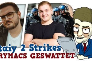 Vorschaubild des Videos "TRYMACS GESWATTET / STAIY KASSIERT 2 STRIKES - Cake News #301" vom Kanal KuchenTV: Ein Mann mit nachdenklichem Gesichtsausdruck, im Hintergrund sind die Logos von Trymacs und Staiy zu sehen.