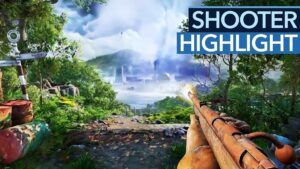 Thumbnail zeigt das Videospiel "Atomfall" mit postapokalyptischer Landschaft, zerstörten Gebäuden und einem bewaffneten Charakter im Vordergrund. Text: "Dieser Shooter ist DOCH kein Fallout-Klon - Gott sei Dank!