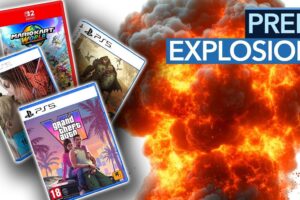 Vorschaubild des Videos "Schnallt den Gürtel enger, Spiele werden jetzt wieder teurer!" vom Kanal Gamestar: Ein gezeichneter Charakter mit einem verzweifelten Gesichtsausdruck hält einen leeren Geldbeutel in der Hand, während im Hintergrund verschiedene Videospiel-Cover zu sehen sind.