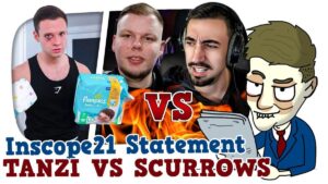 INSCOPEs Vaterrolle & Tanzverbots Casino-Konflikt: Drama pur! Vorschaubild des Videos "INSCOPE STATEMENT / TANZI vs SCURROWS und ORANGE - Cake News #308" vom Kanal KuchenTV. Im Bild ist der YouTuber KuchenTV zu sehen, der vor einer bunten, dynamischen Hintergrundgrafik steht. KuchenTV trägt ein schwarzes T-Shirt und blickt direkt in die Kamera.