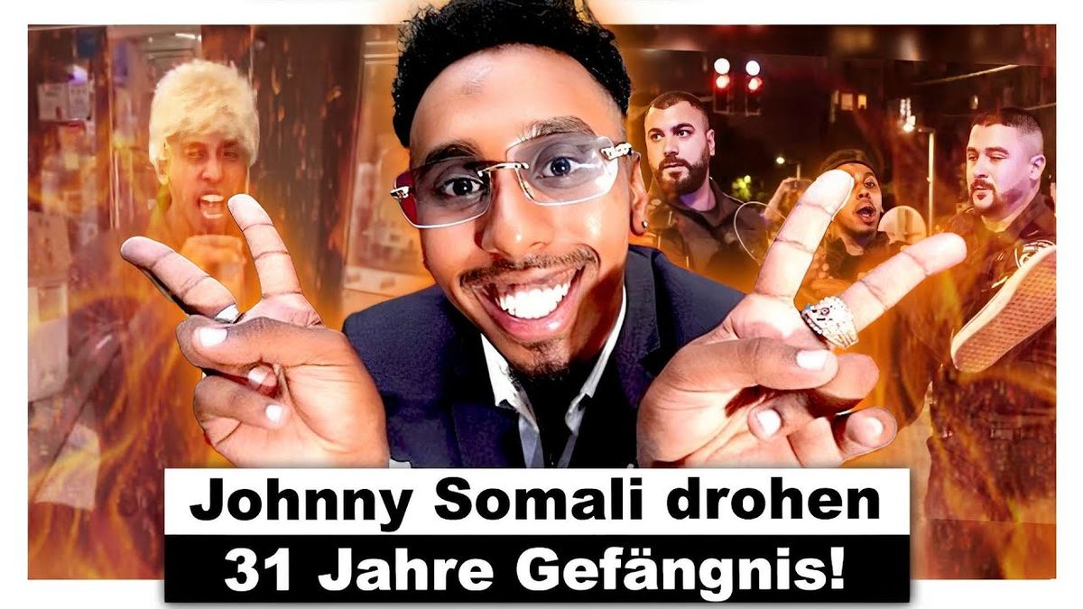 Ein Video-Thumbnail zeigt einen besorgten Mann, der in die Kamera schaut, mit einem Hintergrund, der Gerichtsdokumente und Handschellen darstellt. Der Titel des Videos ist in großer, auffälliger Schrift zu sehen.