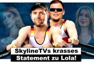 Ein Mann mit erstaunter Miene sitzt vor einem Computerbildschirm, während im Hintergrund bunte Lichter leuchten. Der Titel des Videos "Das unerwartet heftige Statement von SkylineTV!" ist in großen Buchstaben über dem Bild zu sehen.