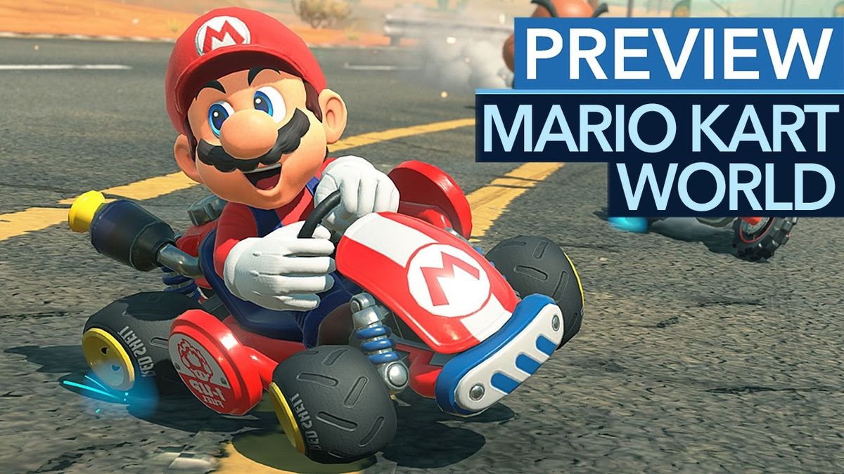 Thumbnail des Videos "Open World und mehr, mehr, mehr! - Mario Kart World startet auf der Switch 2 in eine neue Zeit!" vom Kanal Gamestar zeigt eine dynamische Rennszene mit Mario in einem Kart, umgeben von bunten Strecken und einer offenen Welt im Hintergrund.