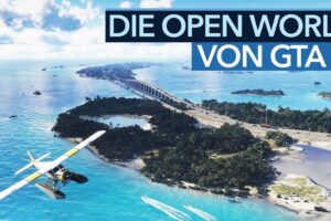 Thumbnail zeigt eine Karte mit markierten Regionen von GTA 6, darunter Berge, Sümpfe und eine Großstadt, mit dem Titel "Das sind die 6 Regionen von GTA 6!" und dem Gamestar-Logo.
