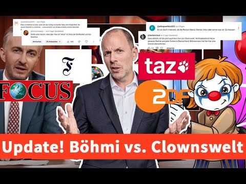 Thumbnail des Videos "Böhmi vs. Clownswelt: Impressum da! Das Netz ist gespalten - Das sagt ihr | Anwalt Solmecke" vom Kanal Christian Solmecke zeigt ein Porträt von Christian Solmecke mit nachdenklichem Gesichtsausdruck, daneben ein Bild von Jan Böhmermann und einem Clown. Im Hintergrund sind Symbole von sozialen Medien zu sehen.
