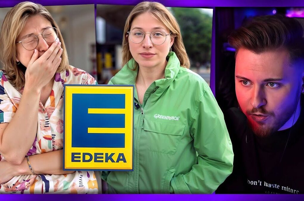Ein farbenfrohes Thumbnail zeigt Bibi und das Edeka-Logo. Bibi hat einen überraschten Gesichtsausdruck, während im Hintergrund verschiedene Edeka-Produkte zu sehen sind. Der Text "Bibi VS Edeka" ist in großen, auffälligen Buchstaben über dem Bild platziert.